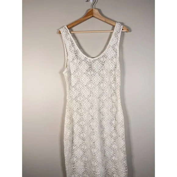 Lovers + Friends Crochet Maxi Dress Cream Sleeveless Scoop Neck Beach Cover Up L